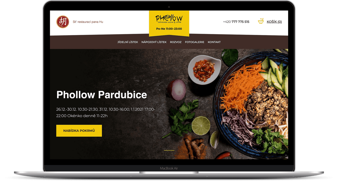 Tvorba webových stránek pro vietnamskou restauraci Phollow v Pardubicích