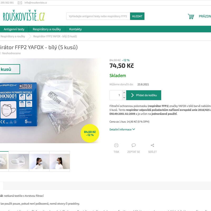 Detail produktu na novém e-shopu Rouškoviště na Shoptetu