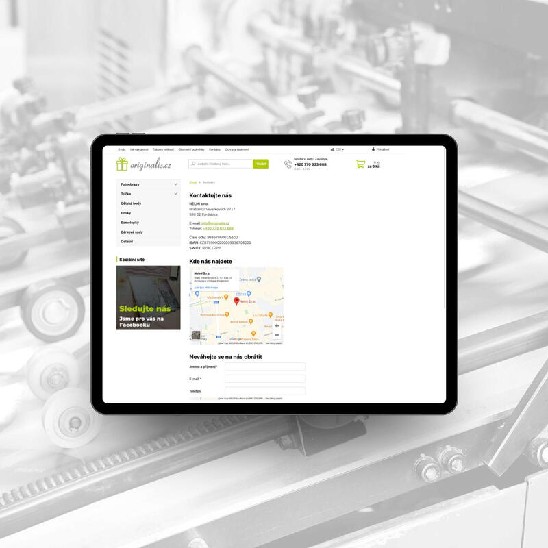 Kontaktní údaje na novém e-shopu ve velmi přehledné podobě
