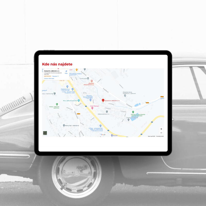 Nové webové stránky autoservisu obsahují mapu od Googlu