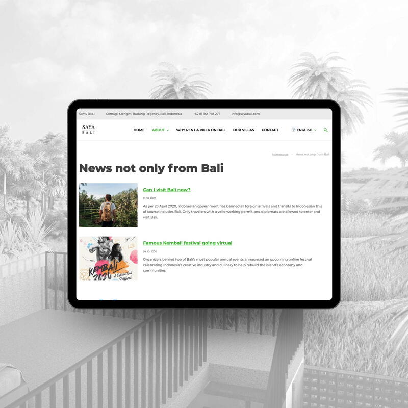 Nový web SAYA BALI obsahuje modul Blog (novinky)