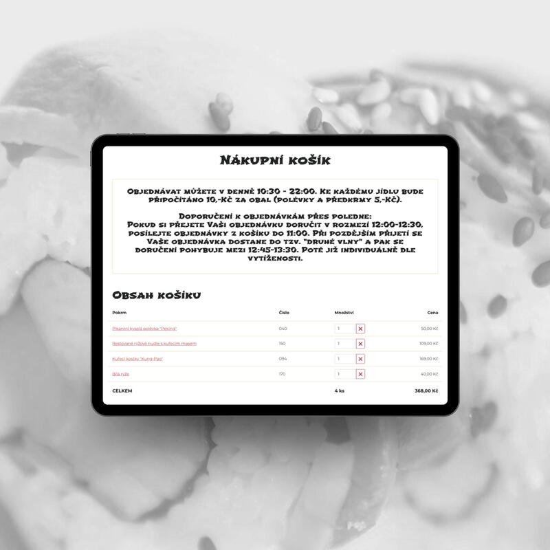 Objednávkový proces v rámci nového webu restaurace