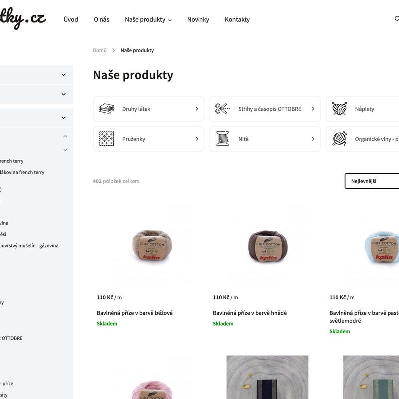 Přehledné kategorie a nabídka produktů na novém e-shopu