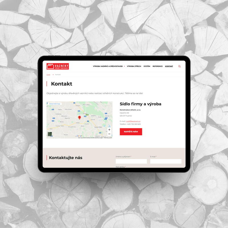 Přehledné kontaktní údaje na novém webu Konstrukce střech