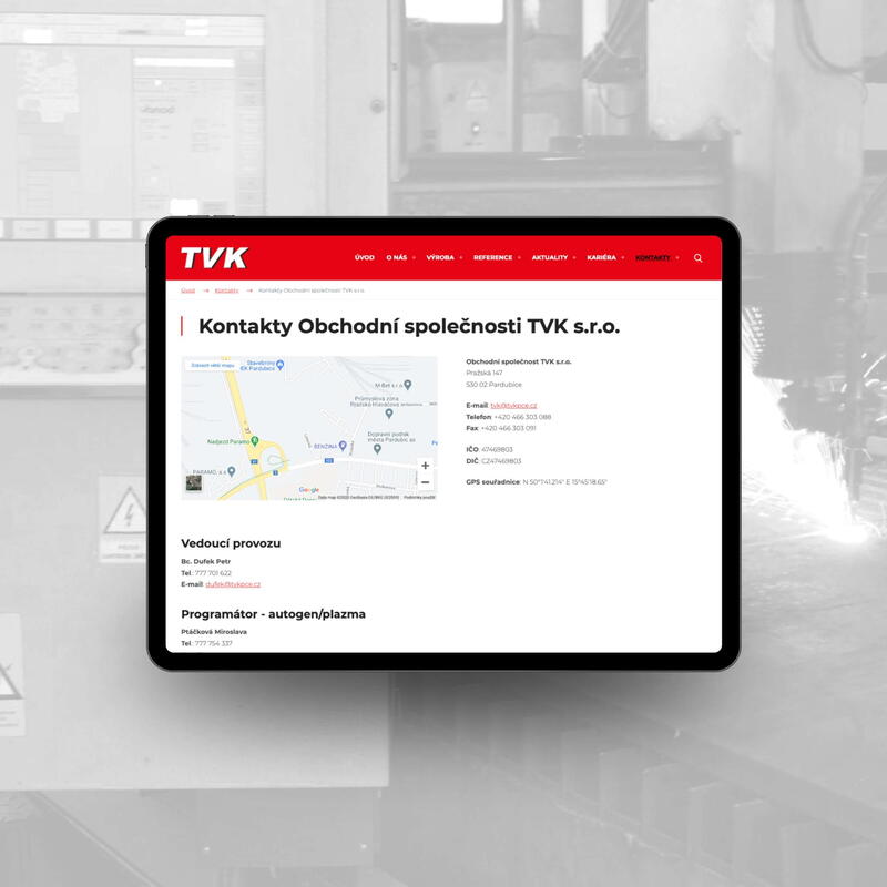 Přehledné kontaktní údaje v rámci nového webu TVK