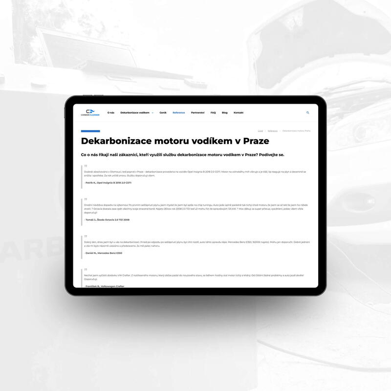 Reference zákazníků na novém webu Carbon Cleaner