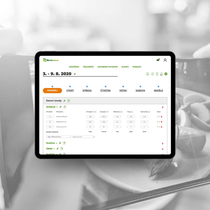Zjednodušená tvorba jídelníčku v aplikaci Nutriservis
