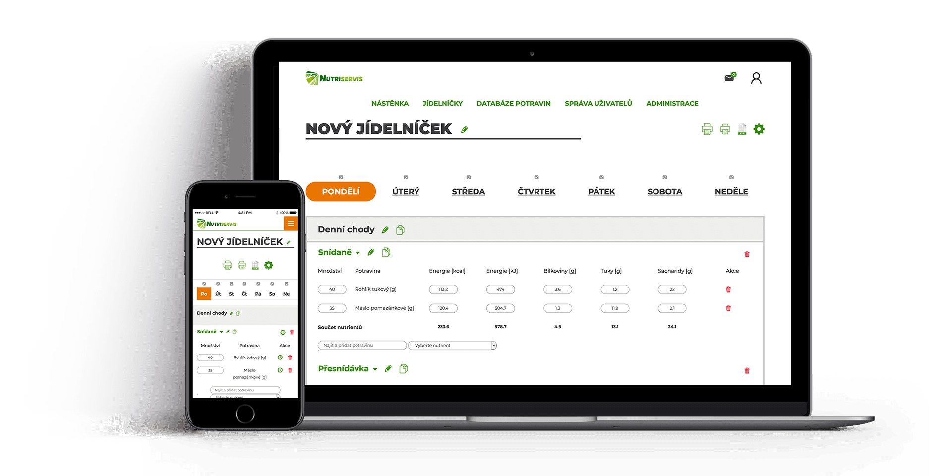 Jak vypadají jídelníčky v nové aplikaci Nutriservis