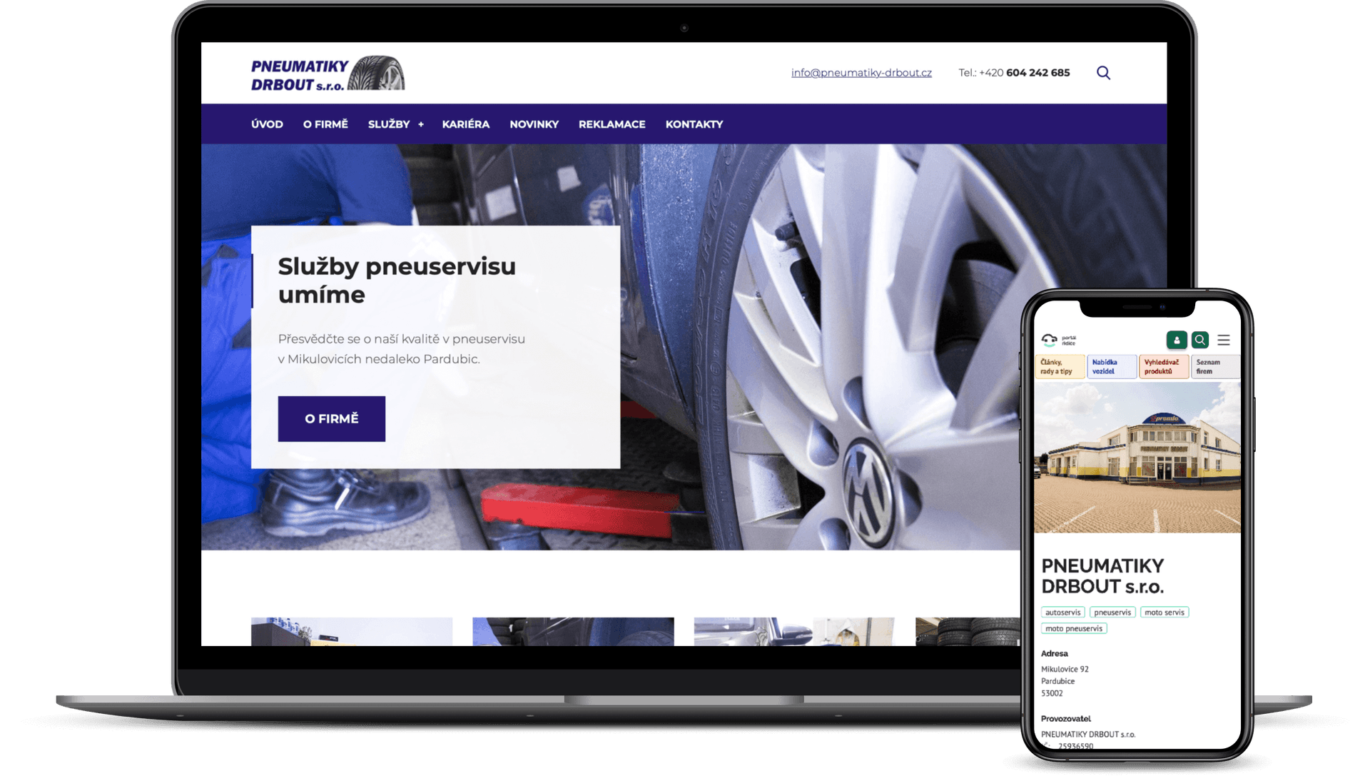Tvorba webu Pneumatiky Drbout a firemní prezentace na Portálu řidiče